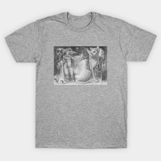 Mystical Sphinx Cat and Egyptian Goddess - Graphite Pencil Art T-Shirt by Vlad